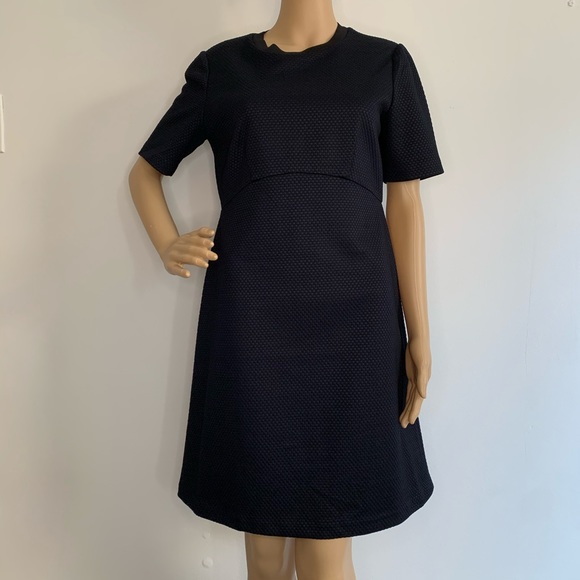 Ann Taylor navy blue textured fit & flare dress - Picture 3 of 8